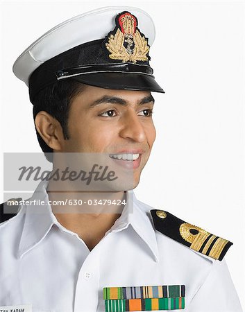 Close-up of a navy officer smiling