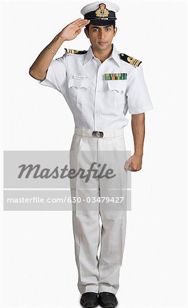 Portrait of a navy officer saluting