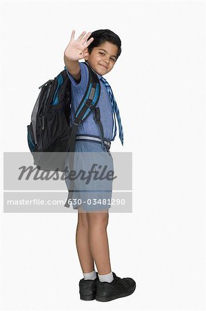 Schoolboy leaving for the school