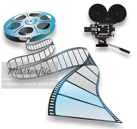 Close-up of a film reel and camera - Stock Photo - Masterfile