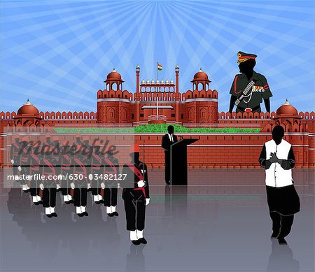 Independence day celebration in front of a fort, Red Fort, Delhi, India