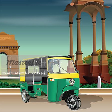 Auto rickshaw near a war memorial, India Gate, New Delhi, India - Stock  Photo - Masterfile - Premium Royalty-Free, Code: 630-03482331
