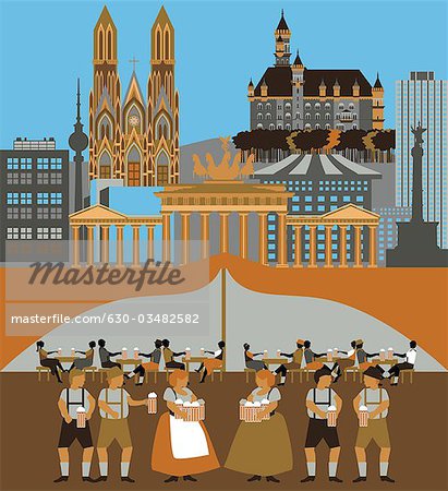 Illustration showing top tourist attractions in Germany Illustration showing top tourist attractions in Germany