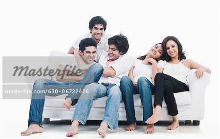 Friends having fun on a couch