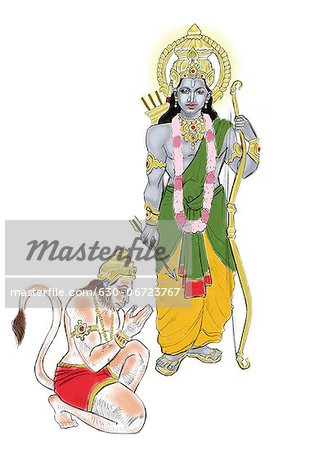 Lord Hanuman bowing to lord Rama Lord Hanuman bowing to lord Rama