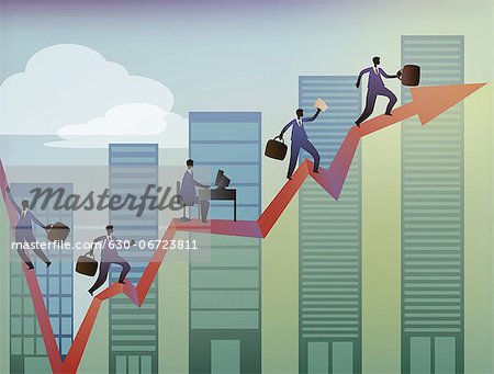 Business executives moving up on a line graph