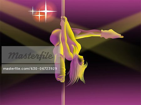 Woman pole dancing in a nightclub