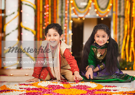 Children making rangoli on Diwali