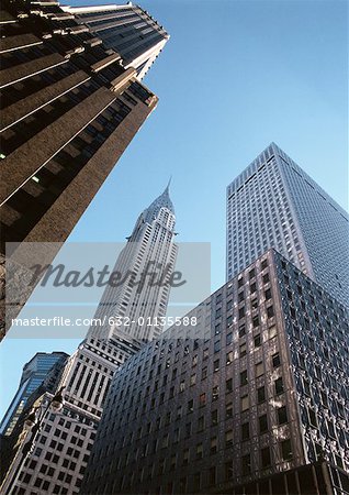 United States, New York, skyscrapers, low angle view