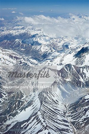 The Andes, snow-covered mountain range, aerial view