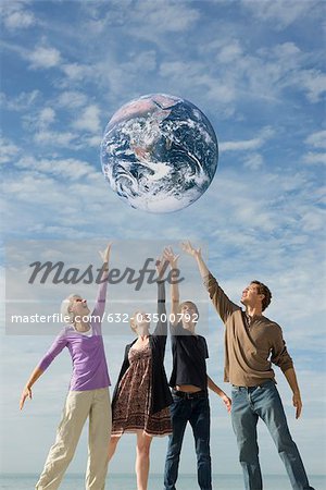Ecology concept, group of people saving the earth together Ecology concept, group of people saving the earth together