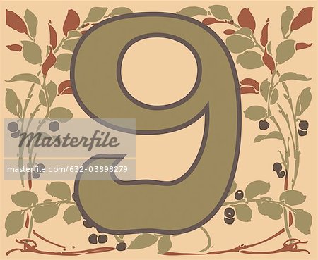 Number 9 with floral pattern