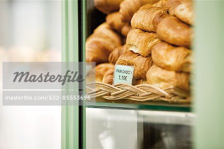 Pastries in bakery display
