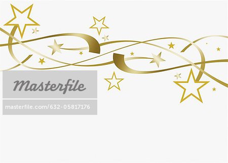 Festive stars and streamers on white background