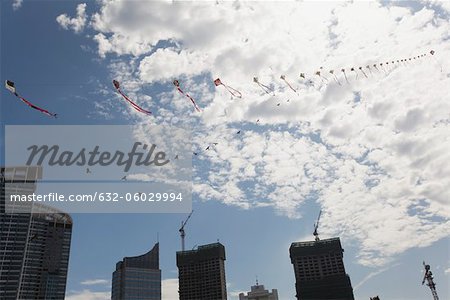 Kites flying above Yantai, Shandang province, China