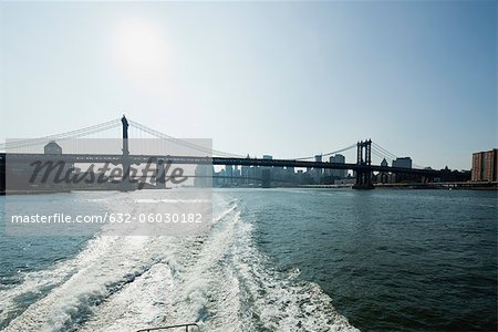 Manhattan Bridge and East River, New York City, New York, USA