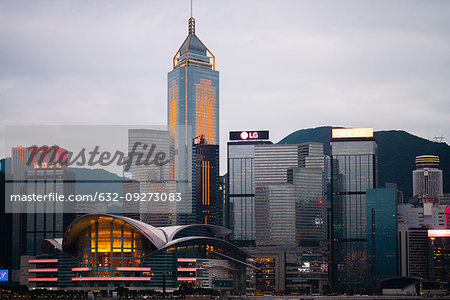 Hong Kong financial district at dusk