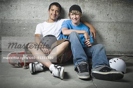 Close Portrait Two Teenage Boys Wearing Protective Equipment