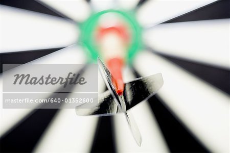 Close-up of a dart on a dartboard