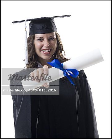 Female student graduate holding diploma