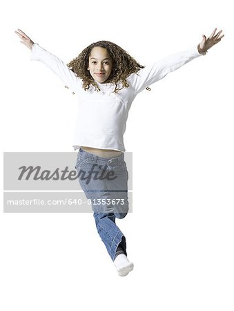 Portrait of a girl with her arms outstretched