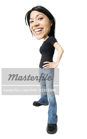 Caricature of a mid adult woman smiling
