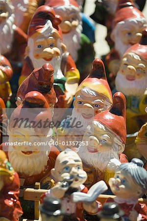 High angle view of elf figurines