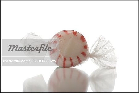 Detailed view of striped mint in wrapper