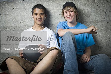 Portrait of two teenage boys smiling
