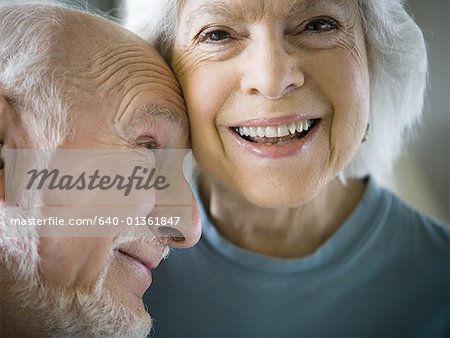 Close-up of a senior couple smiling