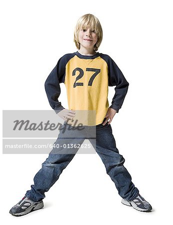 Portrait of a boy standing with hands on hips