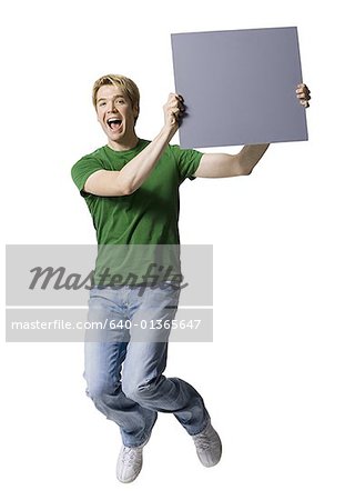 Man holding a blank sign