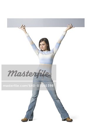 Woman holding blank sign