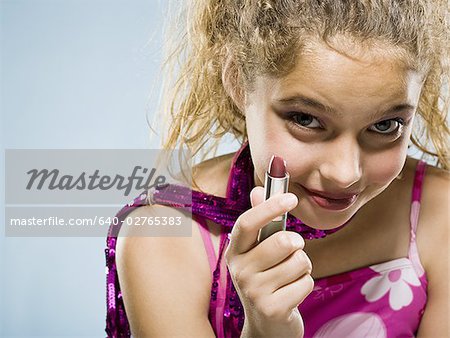 Girl with lipstick smiling