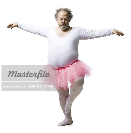 Obese man in tutu dancing