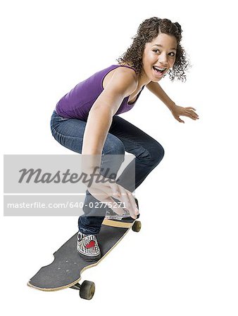 Girl with braces on skateboard