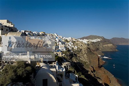 Aerial view of Greek village with wavy flag