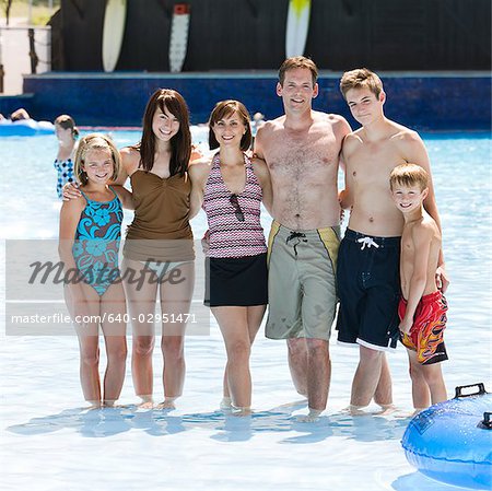 family at a water park