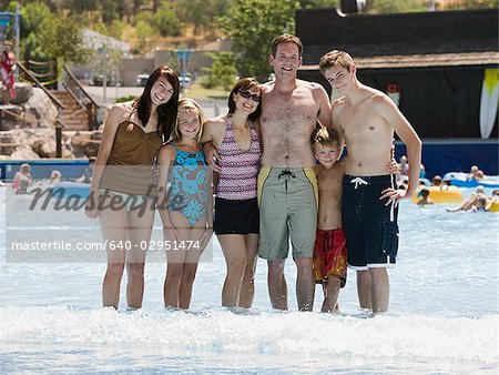 family at a water park