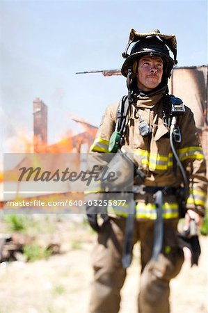 Closeup of fire fighter at work