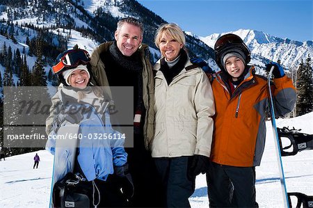 A family on a snowy mountain