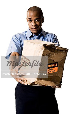 Delivery man with damaged package