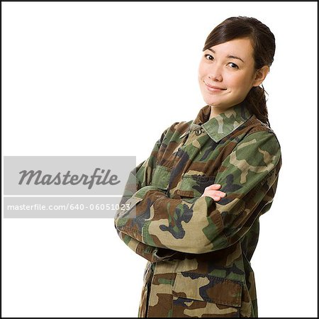 young woman in camouflage