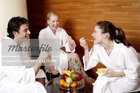 Friends having a refreshment after a spa treatment