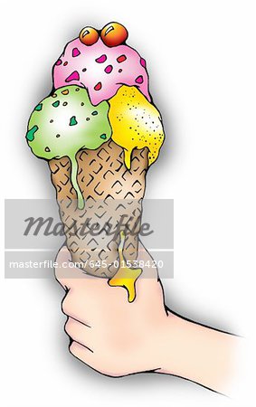 Child's hand holding ice cream cone