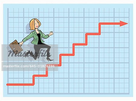 Businesswoman climbing up the stock chart arrow