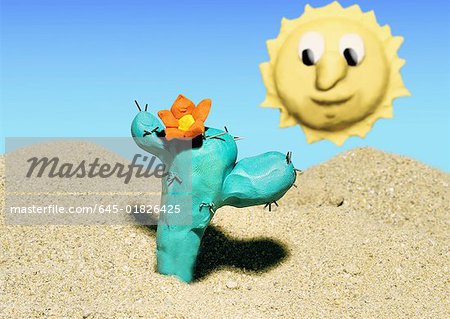 Cactus in the desert with sun