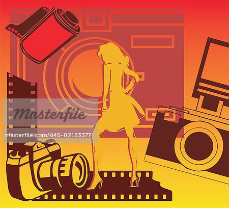 Woman with cameras and filmstrip