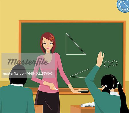 Students and teacher drawing in classroom stock photo