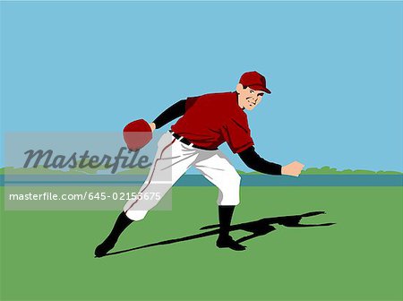 Baseball pitcher player throwing a baseball